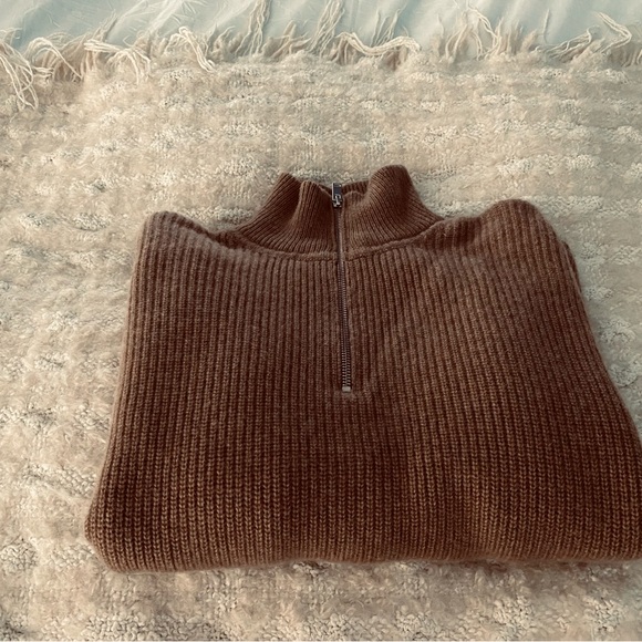 Quince Sweaters - Quince cashmere half zip Cozy Ribbed Cropped Sweater - Brown